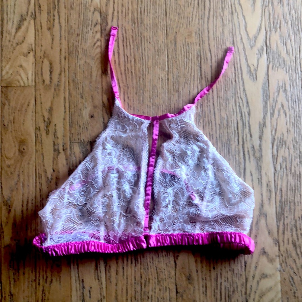 Halter bra top lace hot pink Lrg